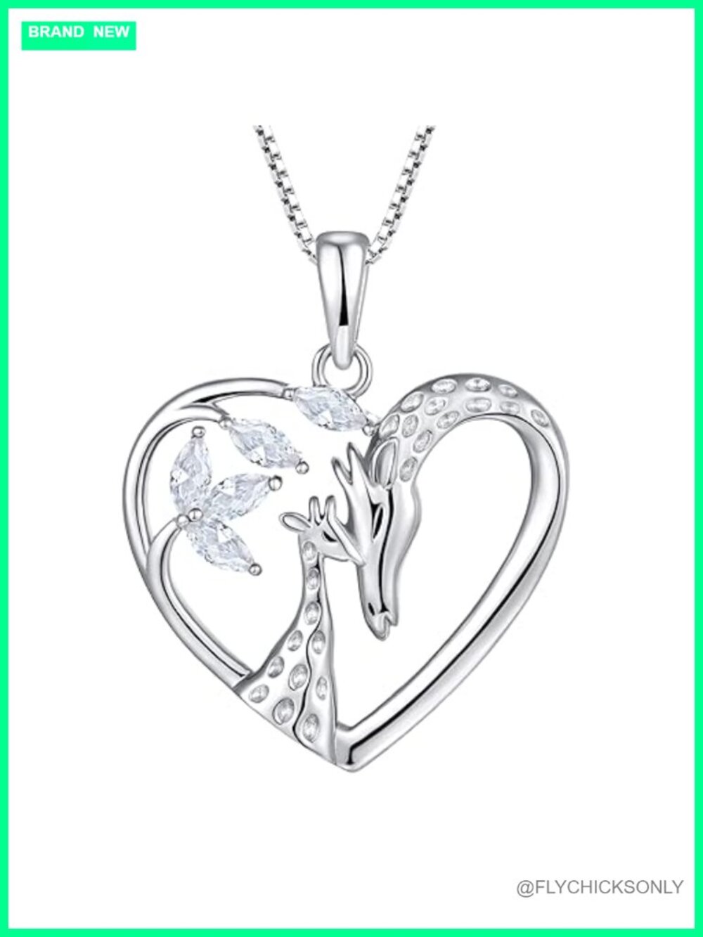 925 Sterling Silver Giraffe Heart Pendant Necklace 18" Box Chain for Women